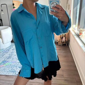 S’edge electric blue long sleeve button up shirt size XS